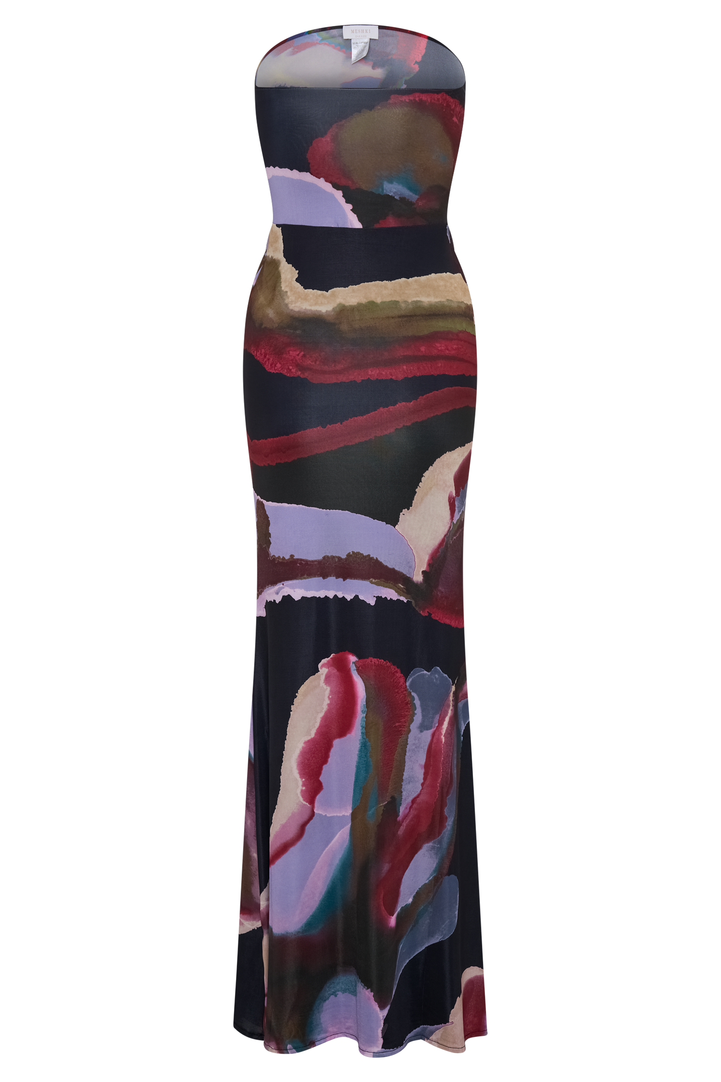 Madison Strapless Slinky Maxi Dress - Multi Fluid Reverie Print