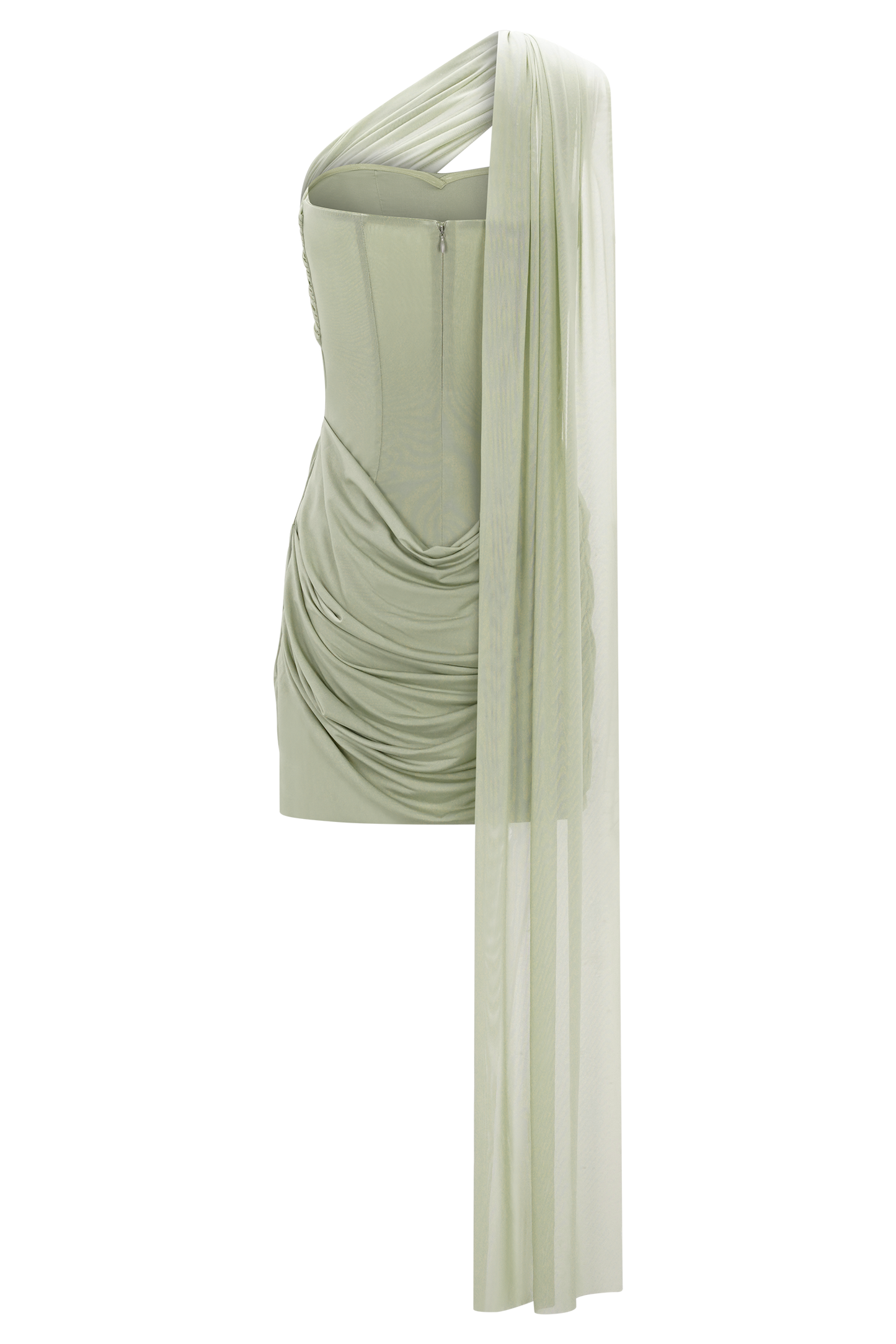 Mattea Slinky And Mesh Mini Dress With Scarf - Sage