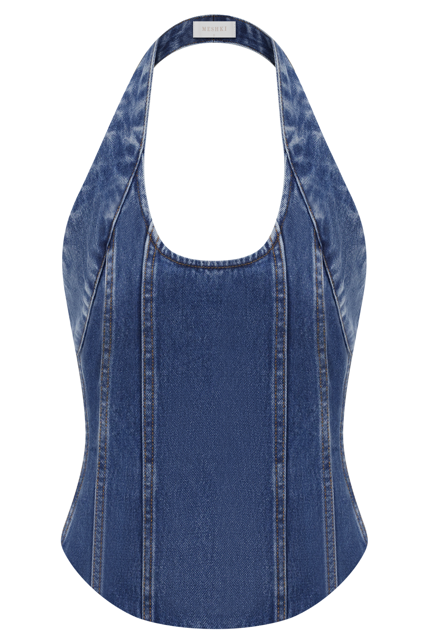 Meadow Denim Corset Halter Top - Dark Blue