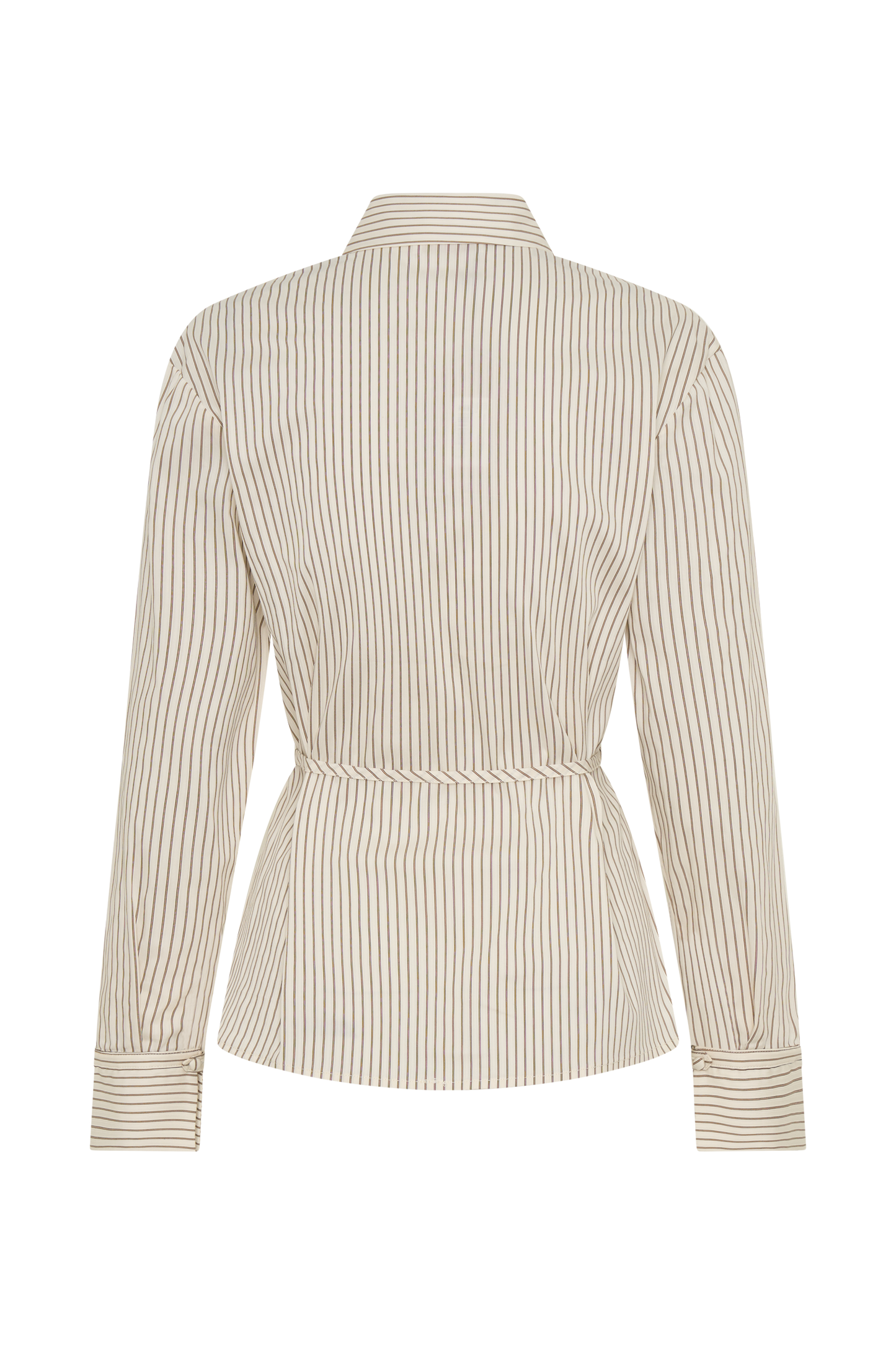 Millie Tie Back Cotton Shirt - Beige Pinstripe
