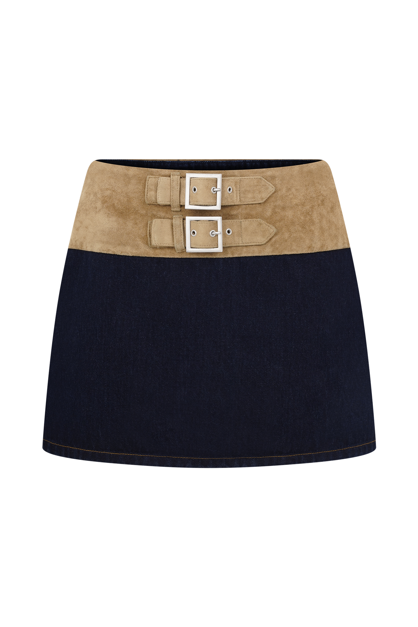 Miranda Faux Suede Belted Denim Mini Skirt - Indigo Blue