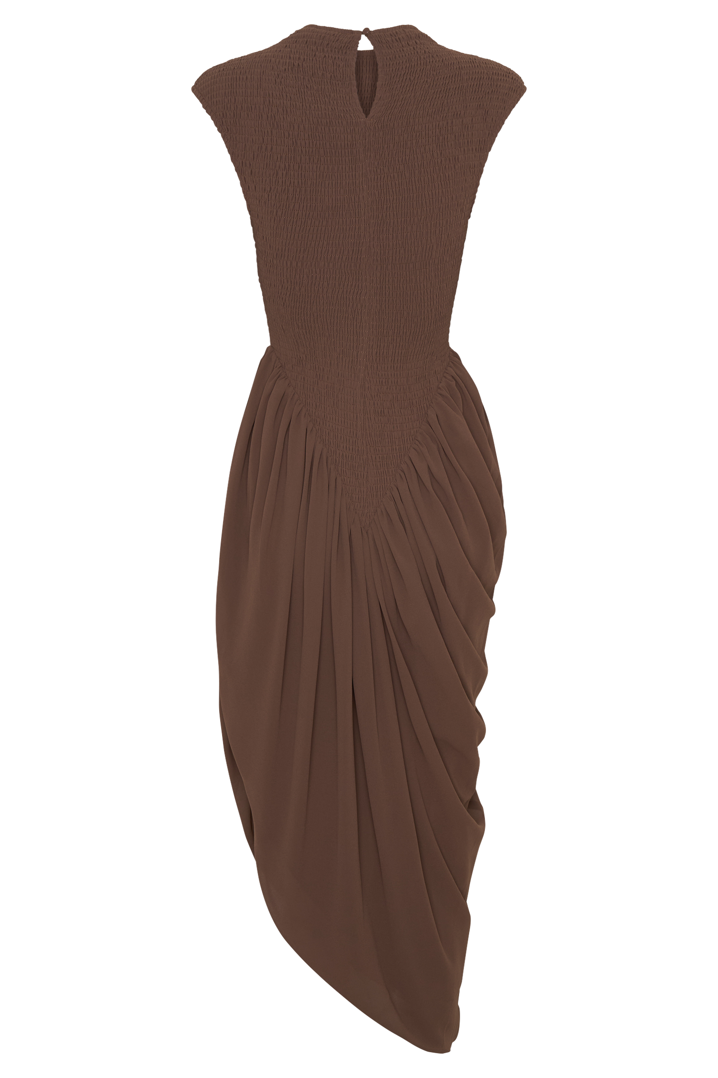 Nola Shirred Asymmetric Midi Dress - Mocha