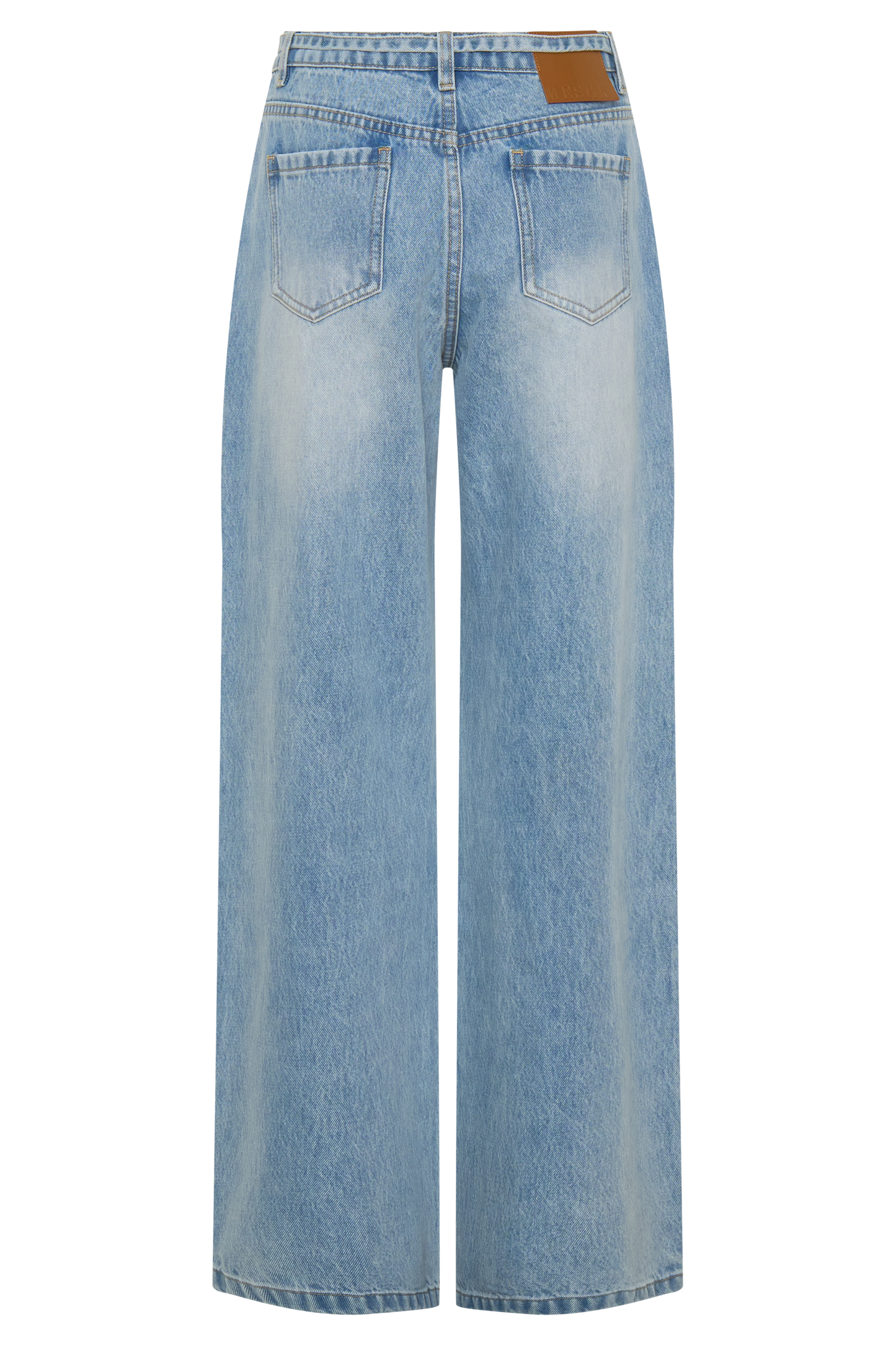 Perrie Mid Rise Straight Leg Tie Jeans - Washed Light Blue