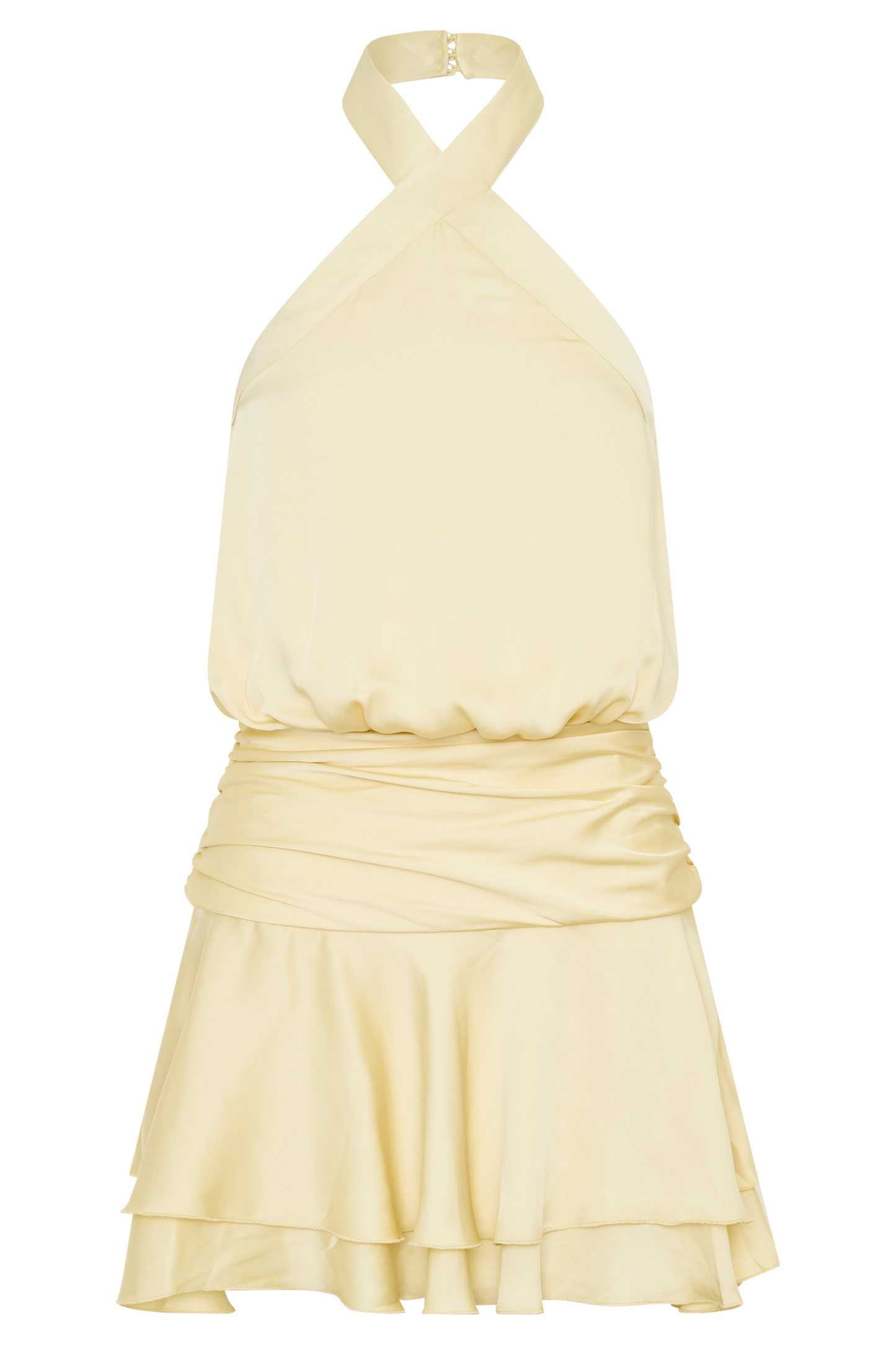 Poppy Satin Halter Mini Dress - Lemon