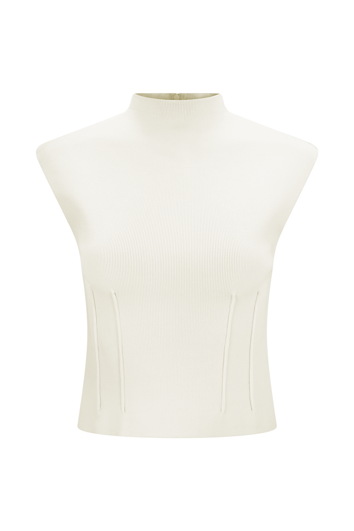 Romaine High Neck Bandage Knit Top - Ivory