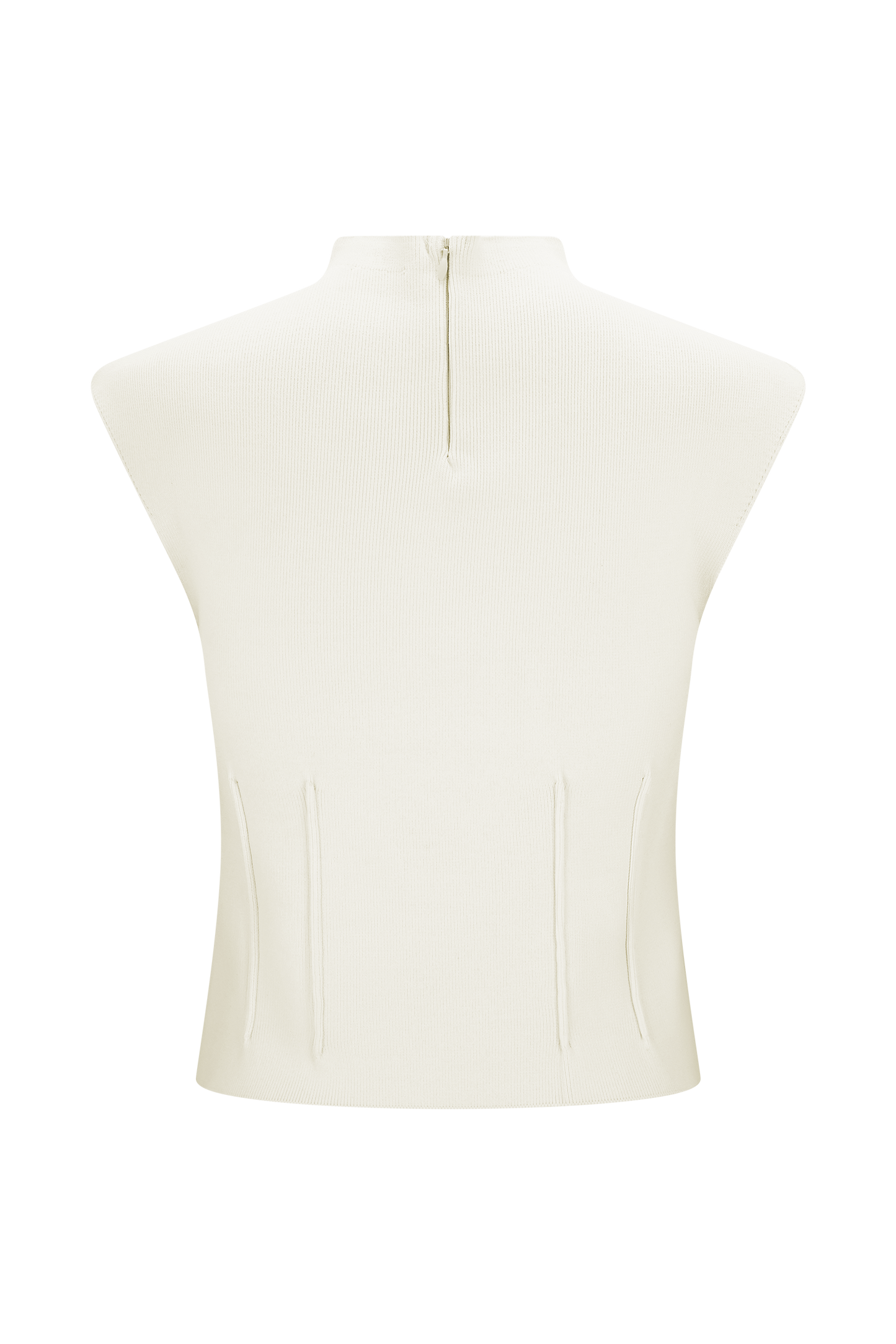 Romaine High Neck Bandage Knit Top - Ivory