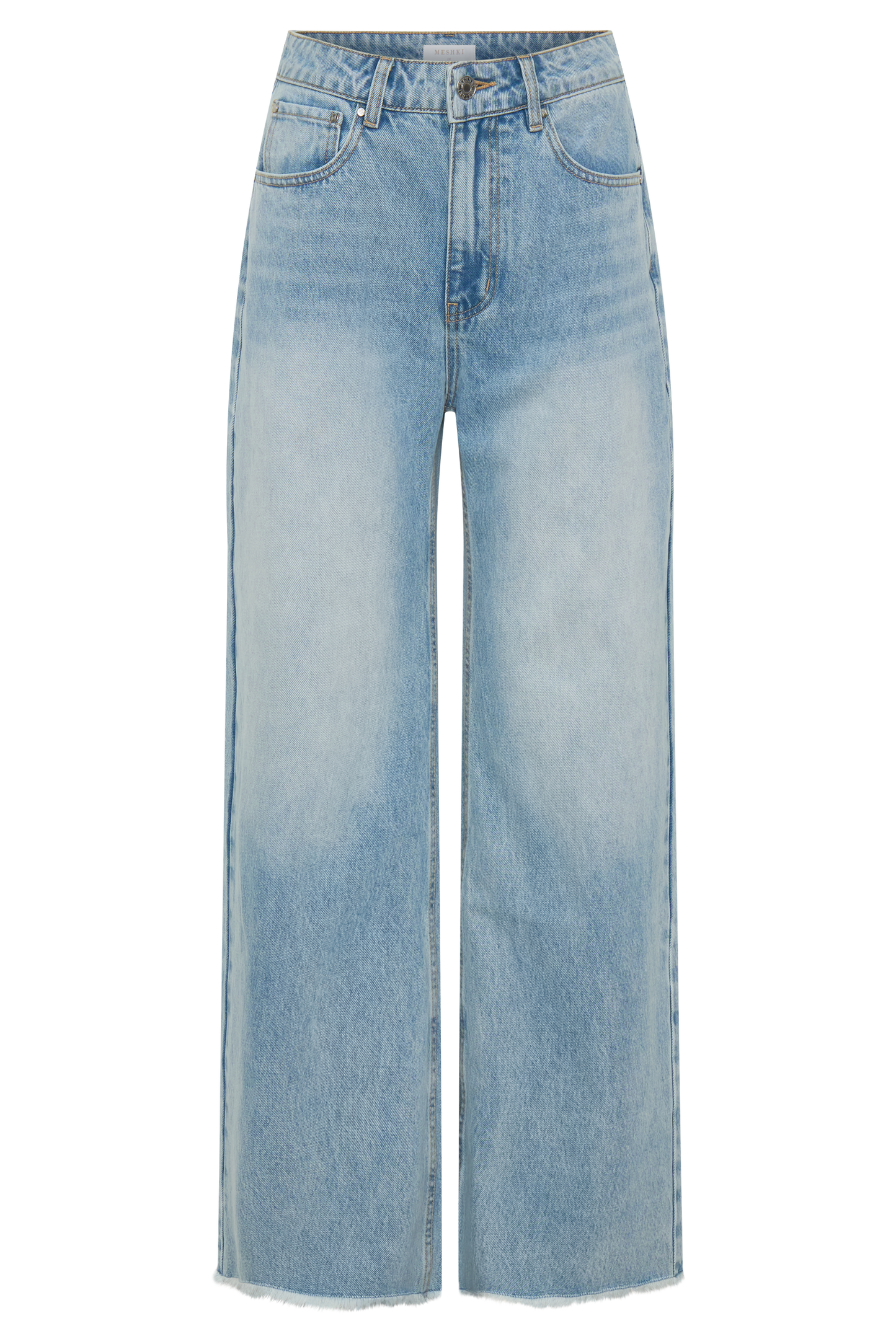 Sebastian Straight Leg Denim Jeans With Fray Hem - Washed Light Blue