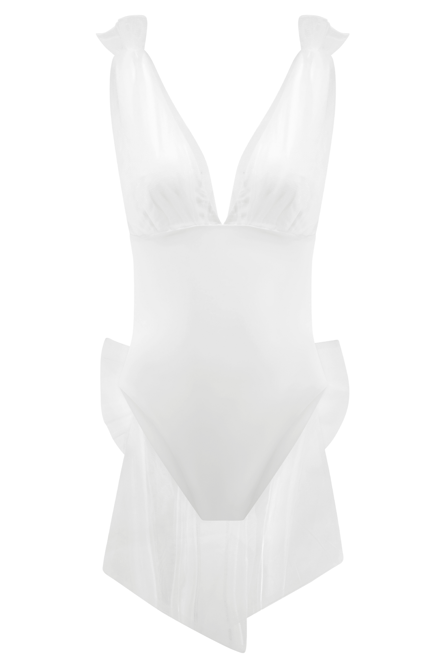 Sybil Plunge One Piece With Bow - Ivory