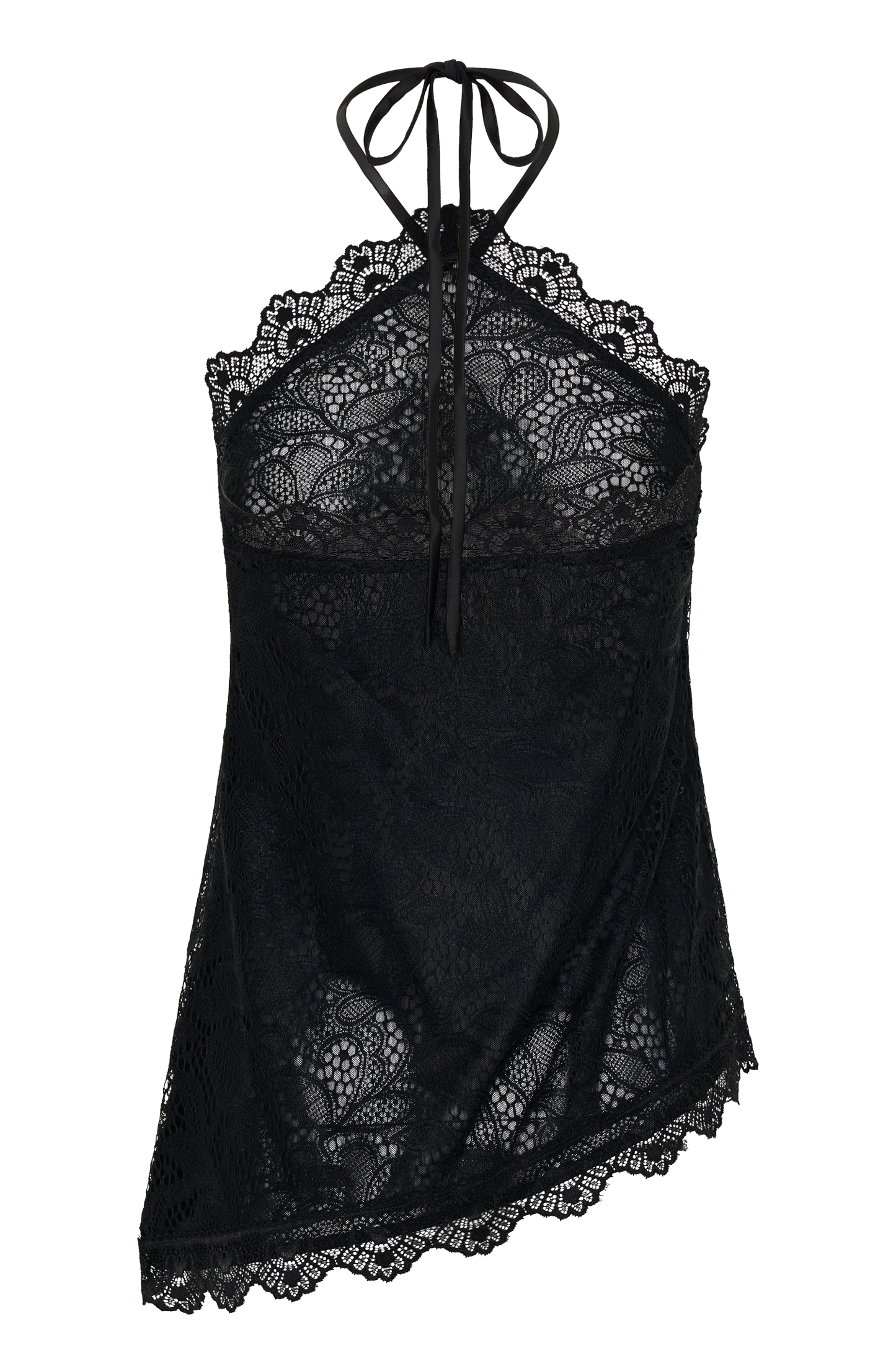 Theodosia Asymmetric Lace Halter Top - Black