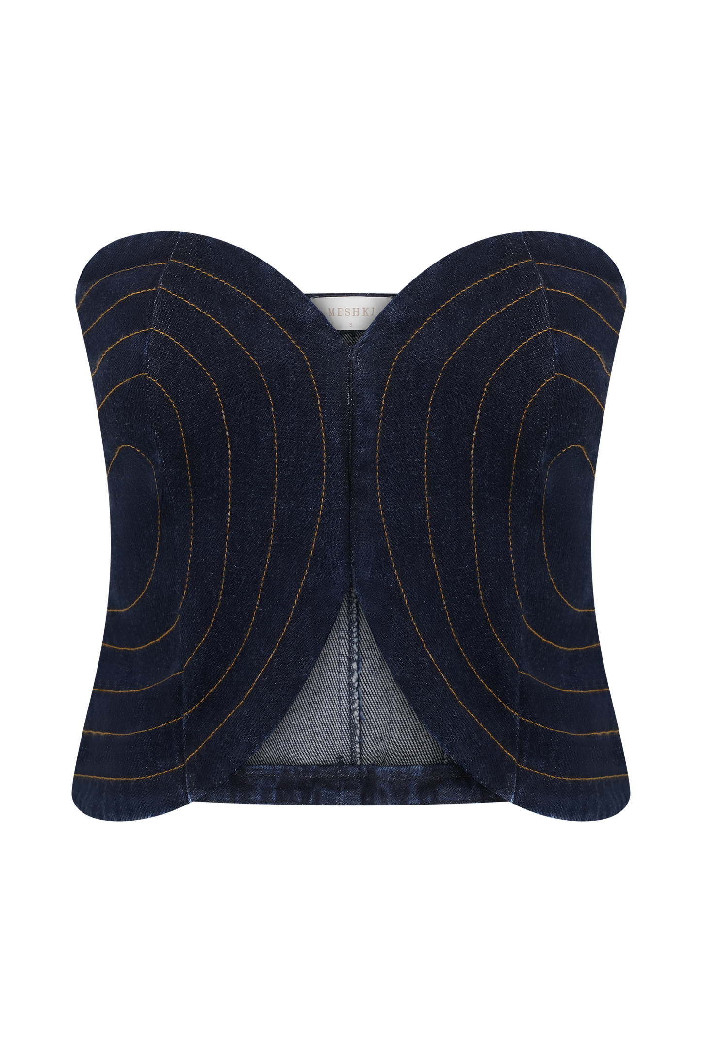 Tully Strapless Topstitch Denim Top - Indigo Blue