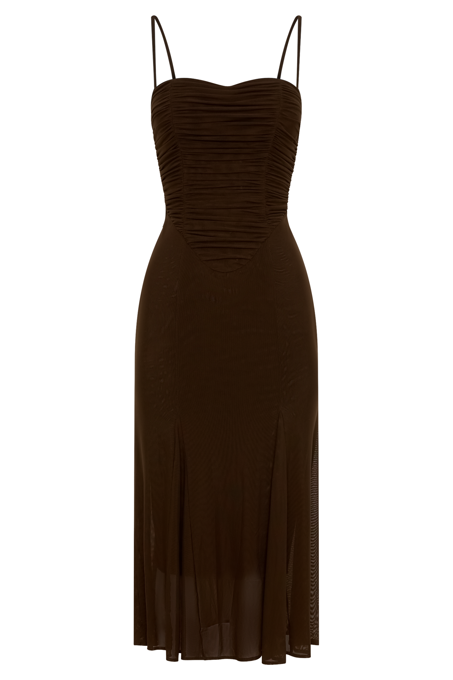 Willa Gathered Mesh Midi Dress - Chocolate