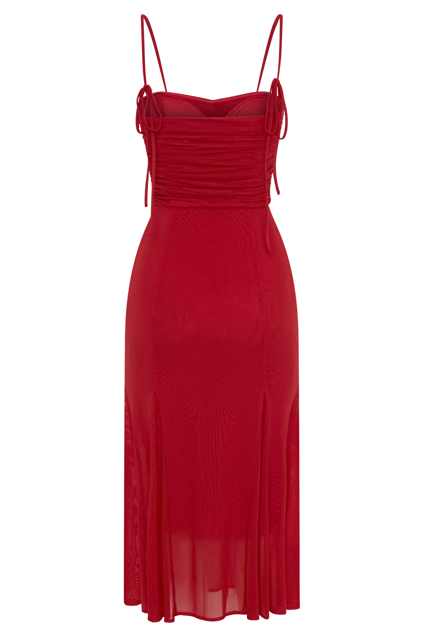 Willa Gathered Mesh Midi Dress - Ruby Red