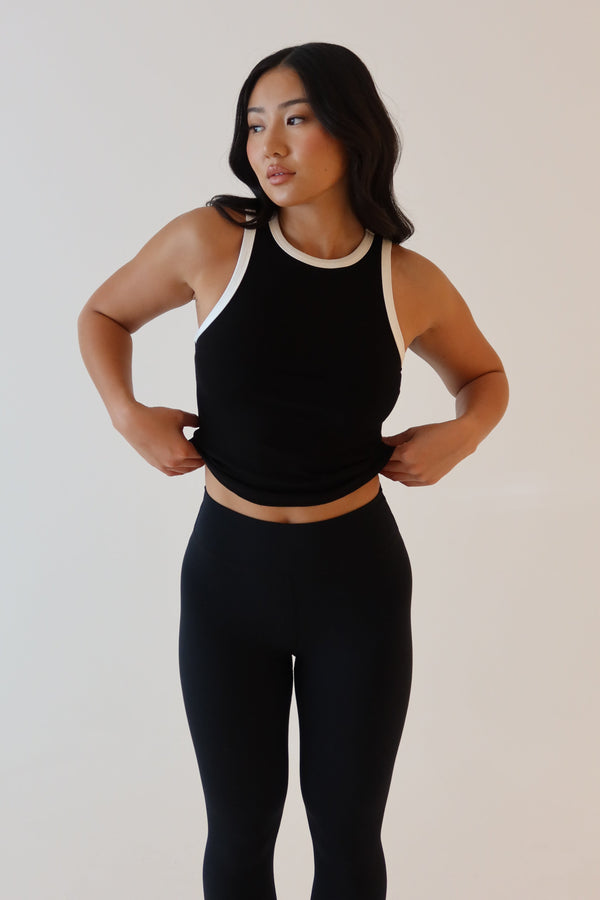 Collective Tops - Zanna  Contrast Ribbed Tank Top - Black/White fourth image