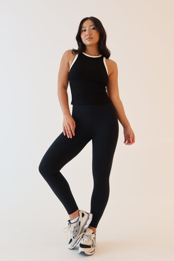 Collective Tops - Zanna  Contrast Ribbed Tank Top - Black/White fifth image