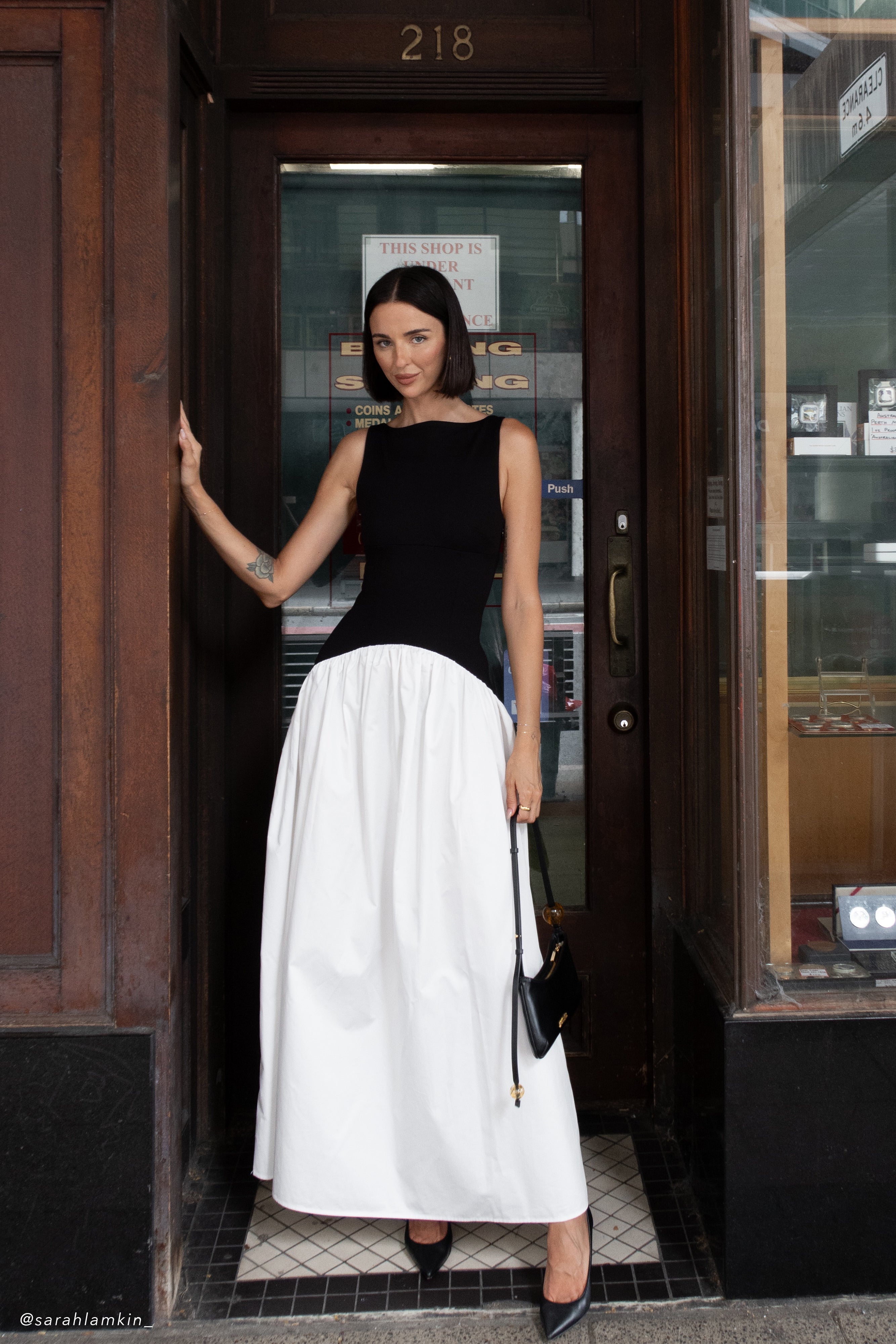 Contrast Long Sleeve Maxi Dress In Black And White main image 0