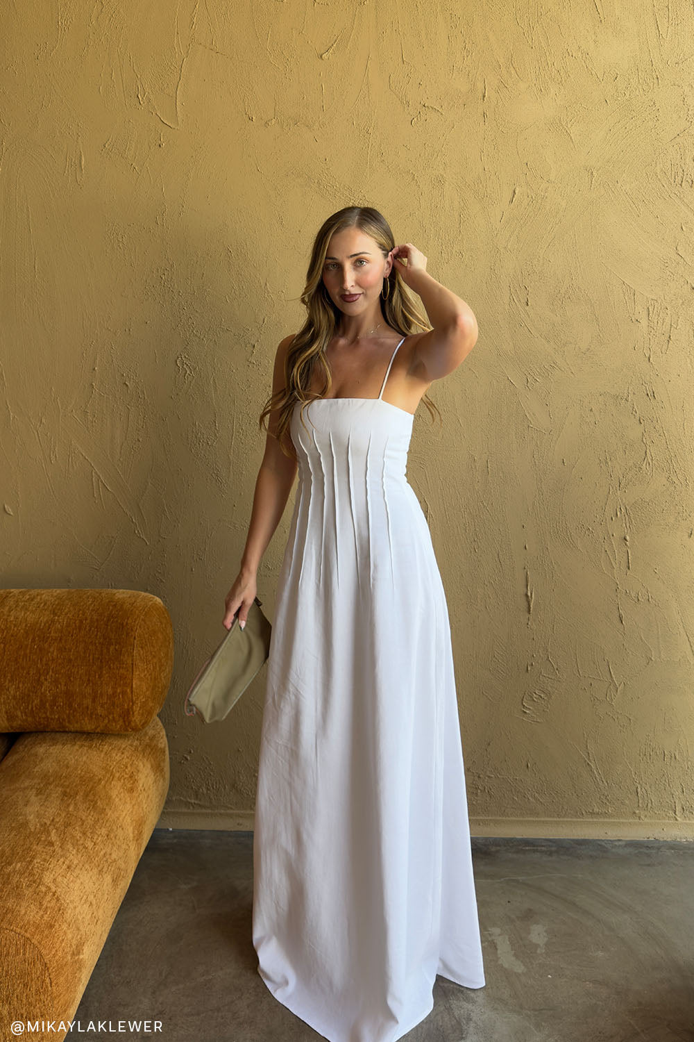 Sofie Pintuck Linen Maxi Dress - White | MESHKI Sofie Pintuck Linen Maxi Dress - White | MESHKI