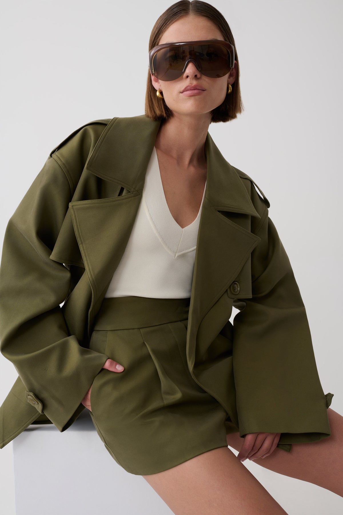 Alden Short Trench Jacket - Olive