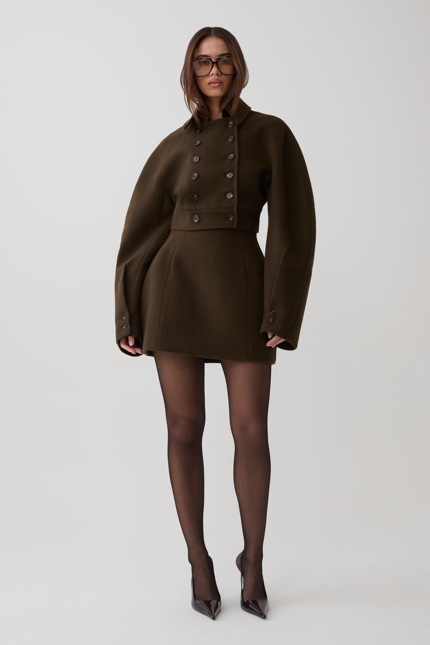 Jemima Wool Blend Cropped Jacket - Chocolate