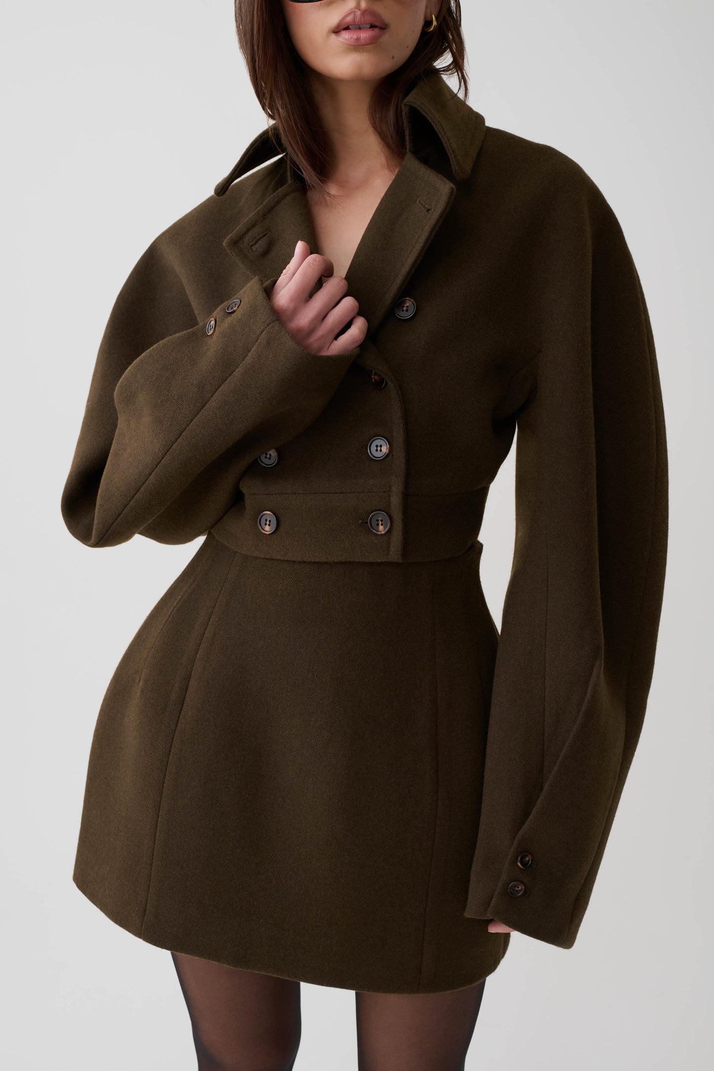 Jemima Wool Blend Cropped Jacket - Chocolate