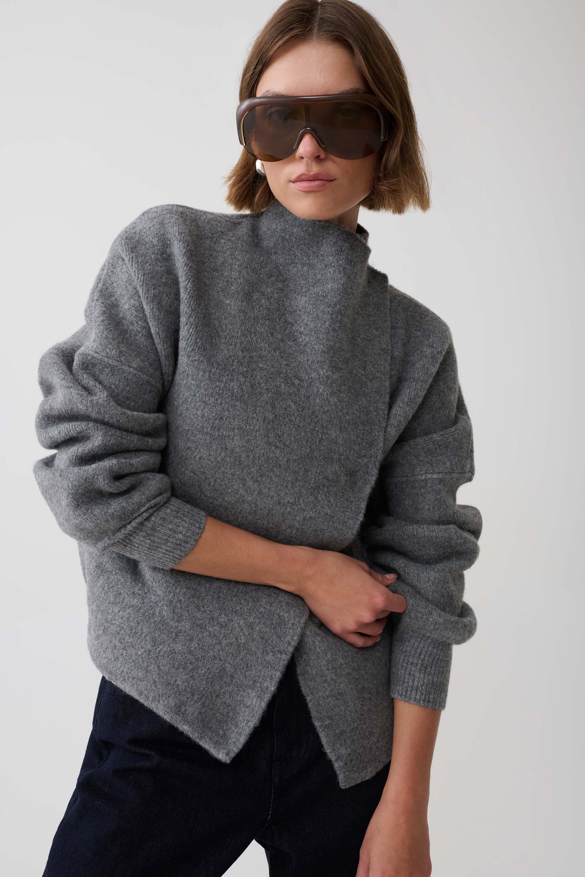 Brittany Blouson Knit Cardigan - Charcoal