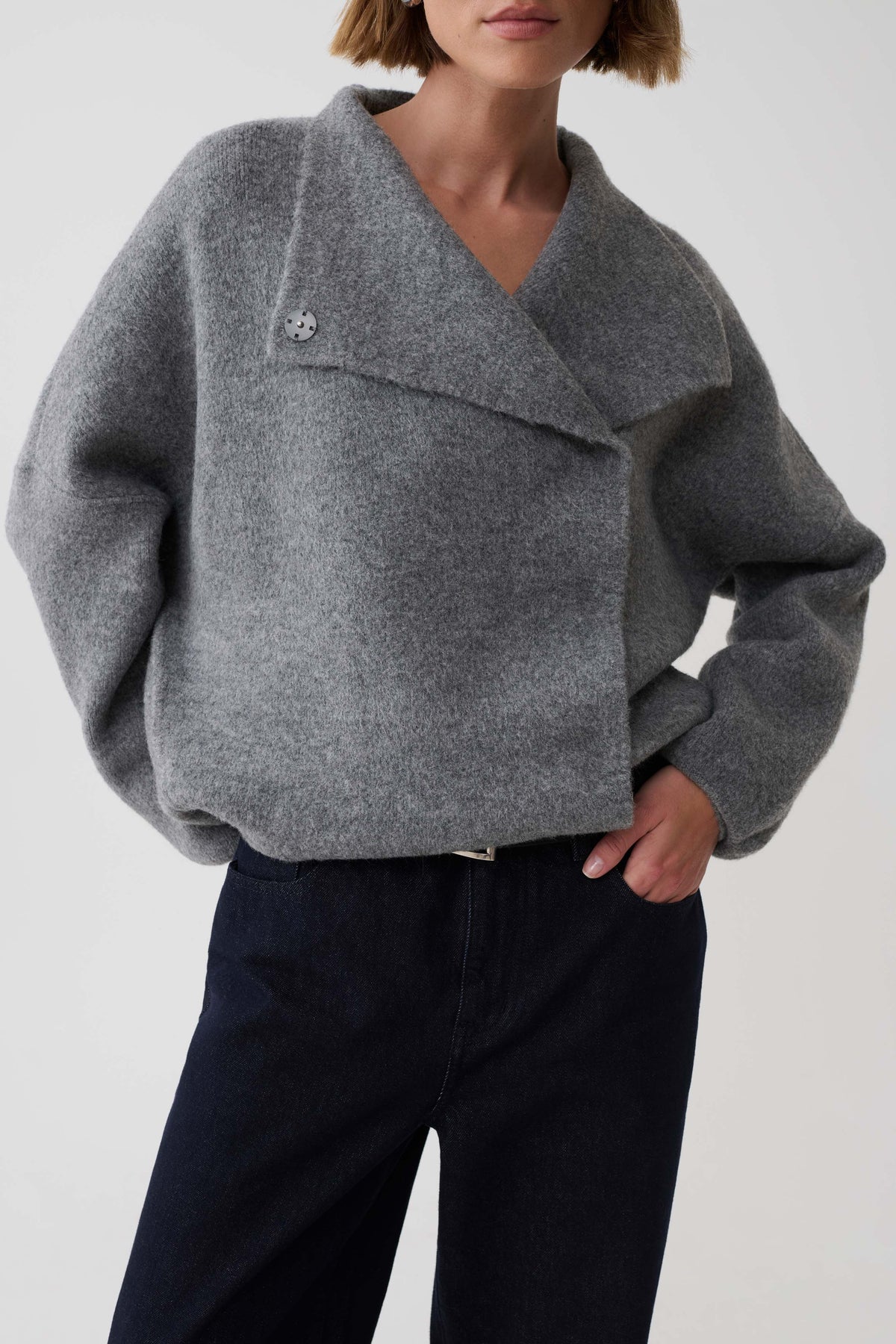 Brittany Blouson Knit Cardigan - Charcoal