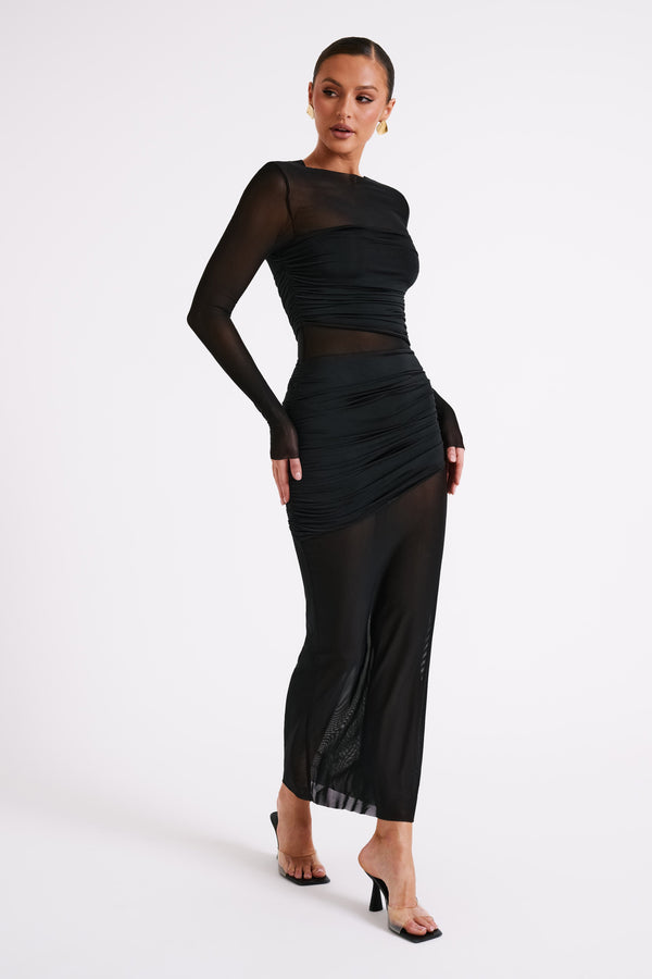 Collective Dress - Kate Mesh And Nylon Maxi Dress - Black image 5