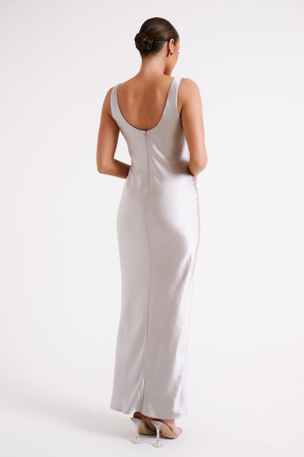 Collective Dress - Aubrie Keyhole Satin Maxi Dress - Silver image 3