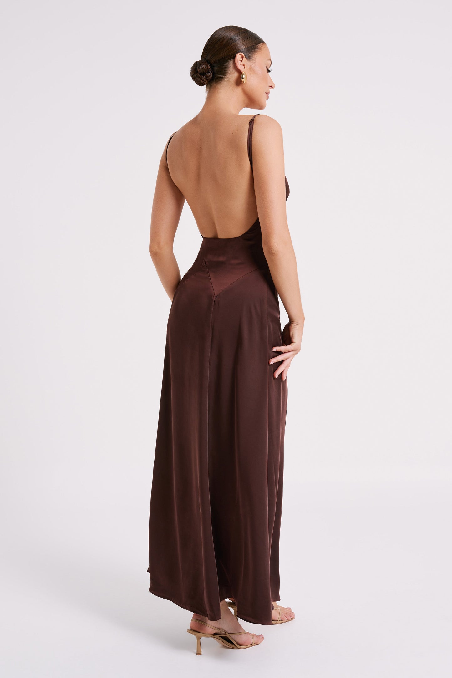 Kamala Low Back Satin Maxi Dress - Dark Chocolate