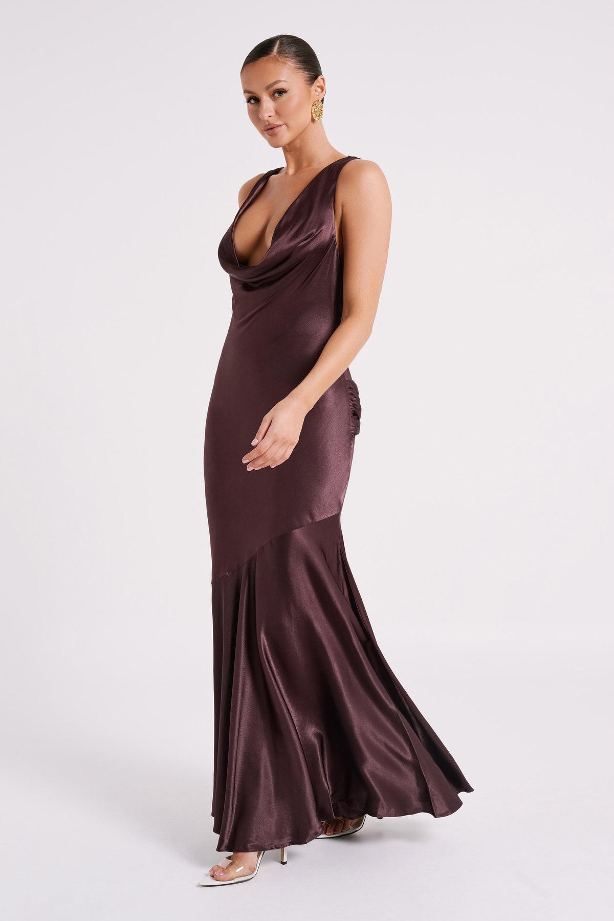 Ellison Satin Cowl Gown - Dark Chocolate