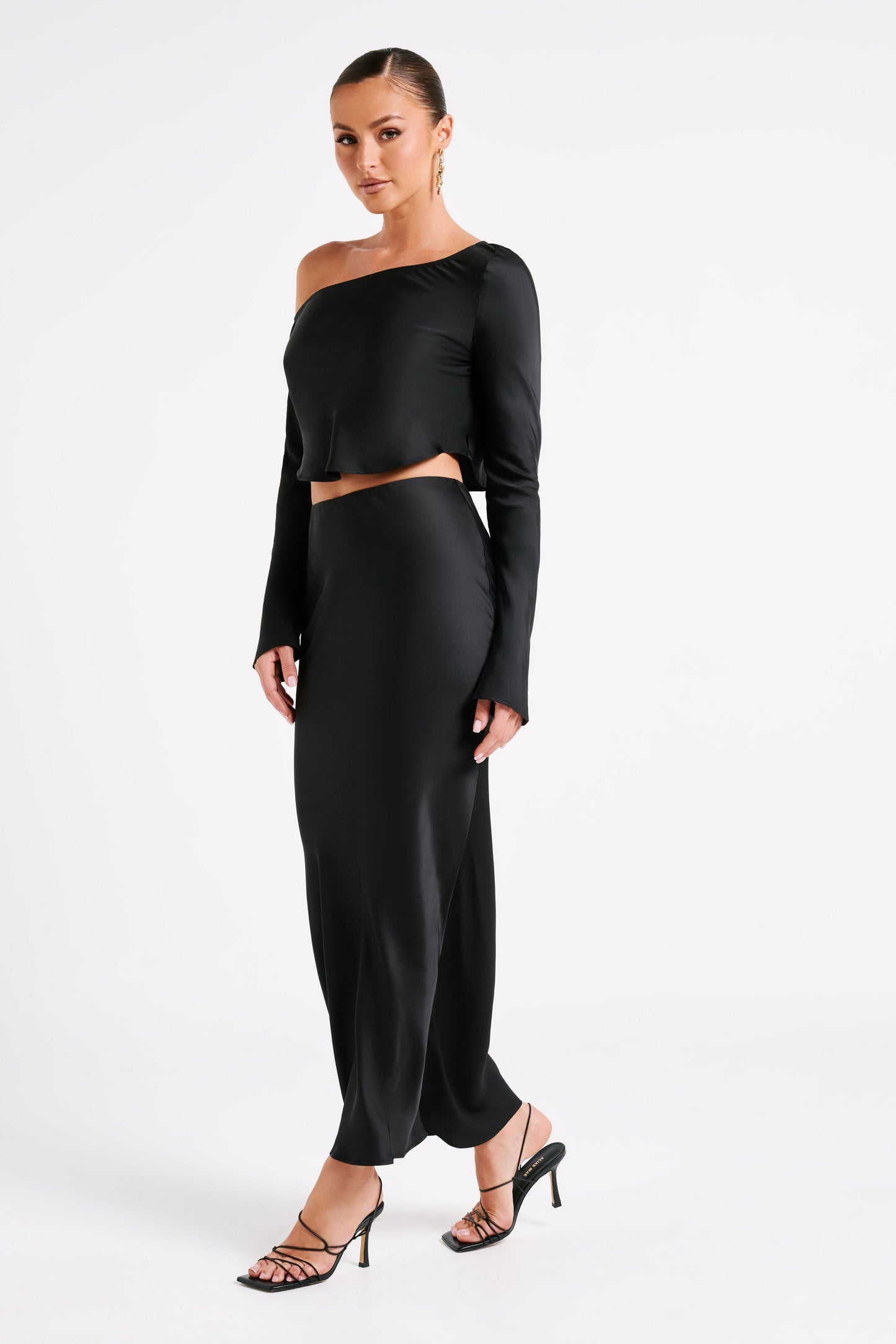 Violeta Satin Maxi Skirt - Black