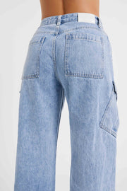 Thelma Relaxed Denim Cargo Pants - Mid Blue