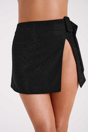 Sacha Diamante Mini Skirt With Split - Black