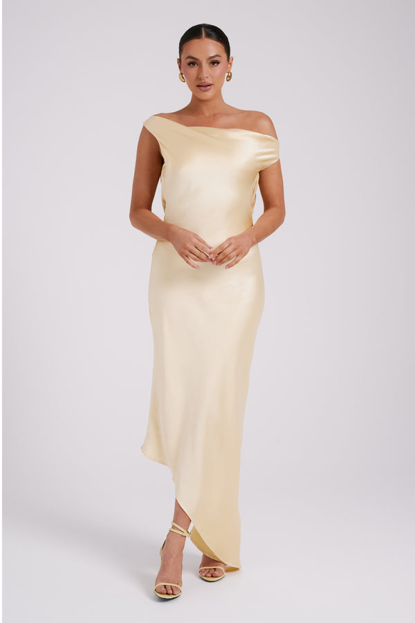 Collective Dress - Yvette Slip Maxi Dress With Asymmetrical Hem - Butter image 5