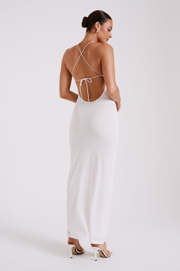 Shop Formal Dress - Maya  Beaded Mesh Maxi Dress - White fourth image