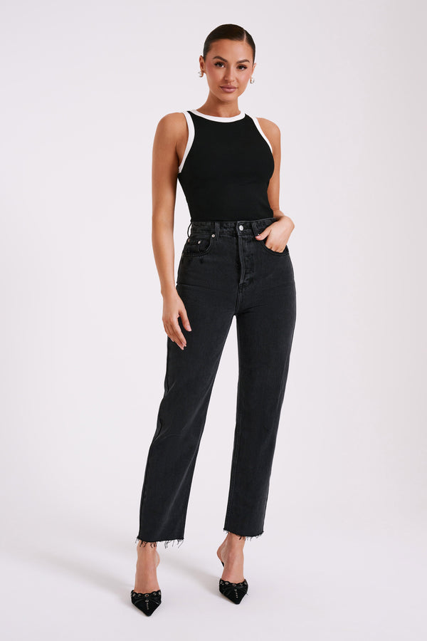 Collective Tops - Zanna  Contrast Ribbed Tank Top - Black/White sixth image