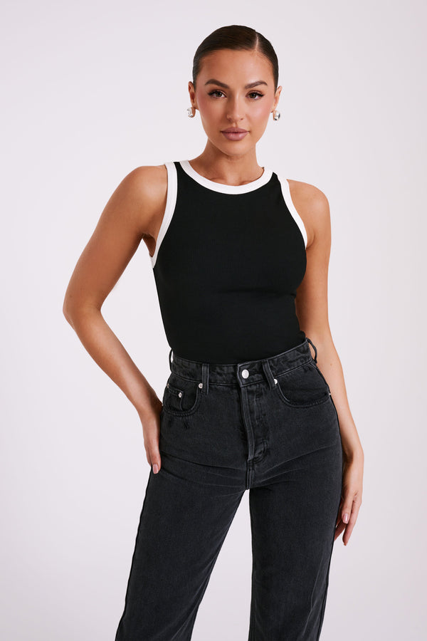 Collective Tops - Zanna  Contrast Ribbed Tank Top - Black/White secondary image
