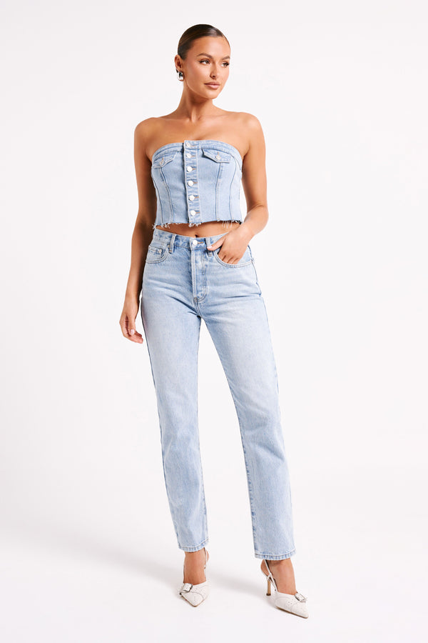 Collective Tops - Sandy Buttoned Denim Tube Top - Mid Blue fifth image