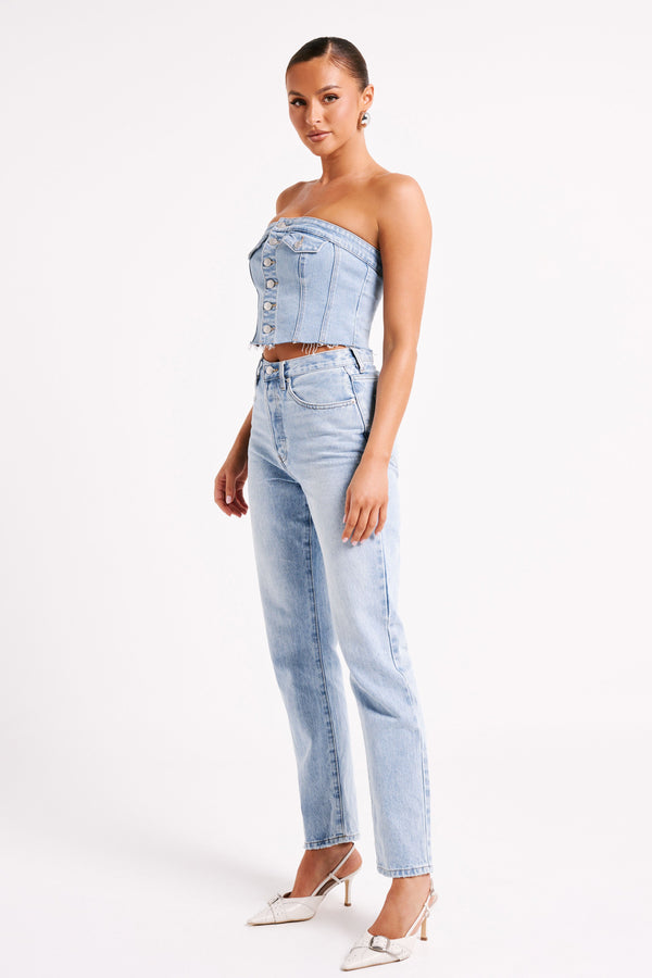 Collective Tops - Sandy Buttoned Denim Tube Top - Mid Blue sixth image