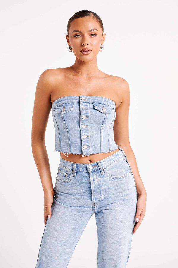 Collective Tops - Sandy Buttoned Denim Tube Top - Mid Blue secondary image