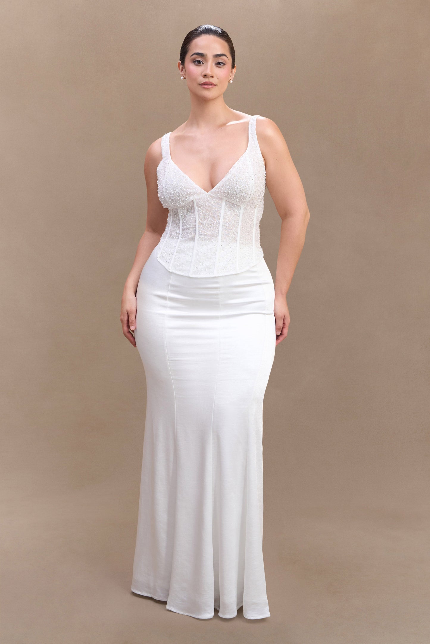 Elsie Pearl Beaded Bustier Top - White