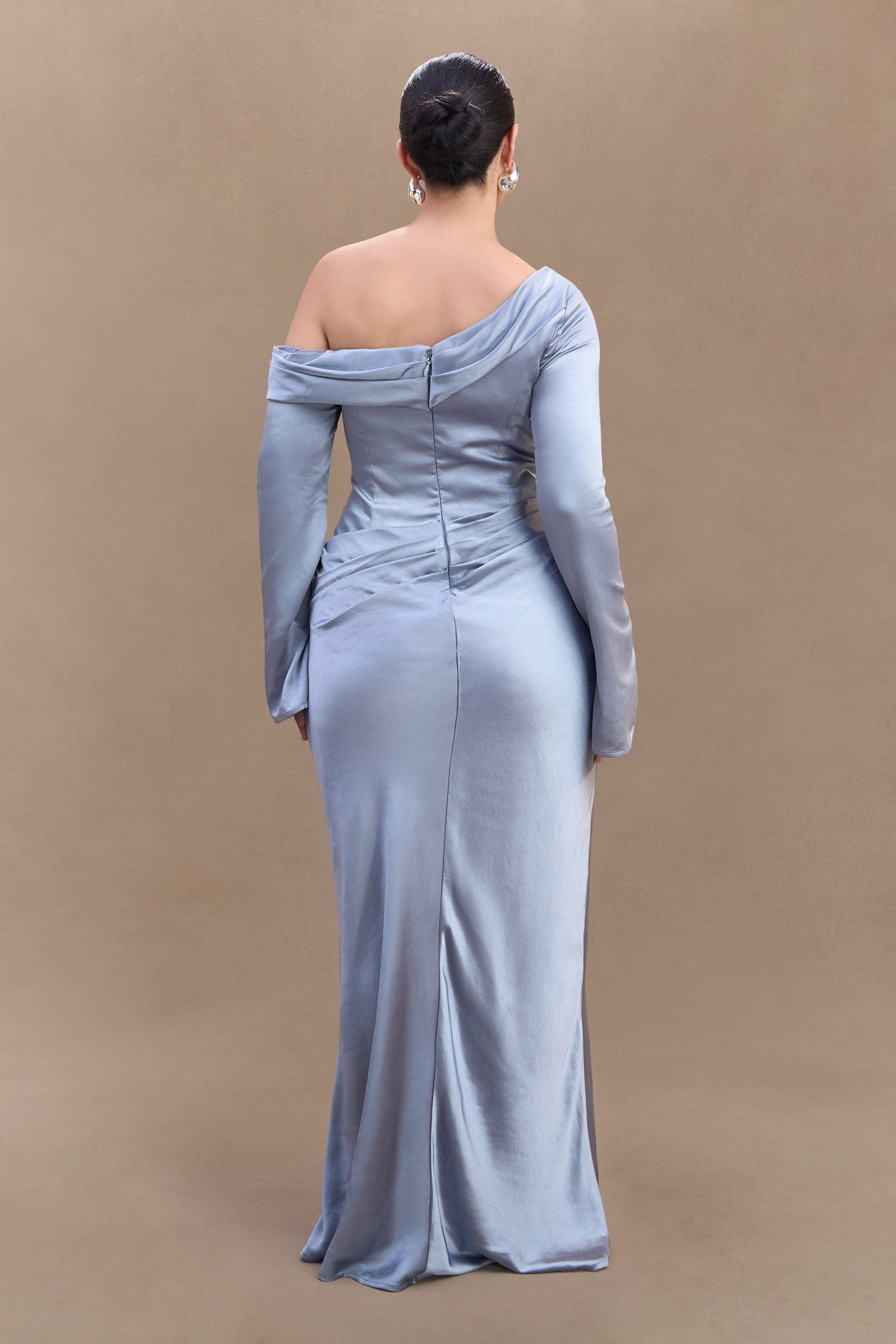Iris Long Sleeve Satin Maxi Dress - Frosted Blue