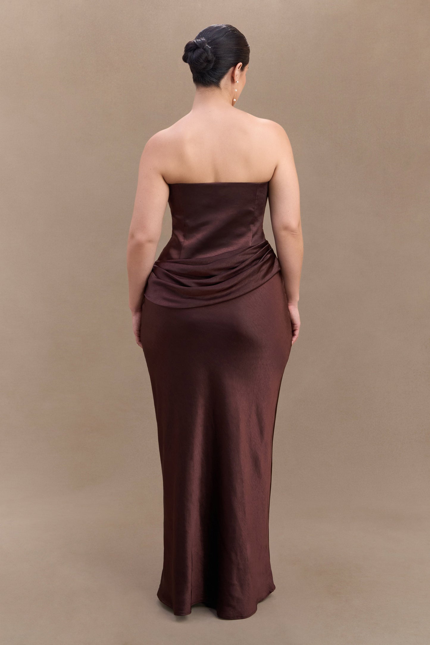 Jasmine Strapless Satin Maxi Dress - Dark Chocolate