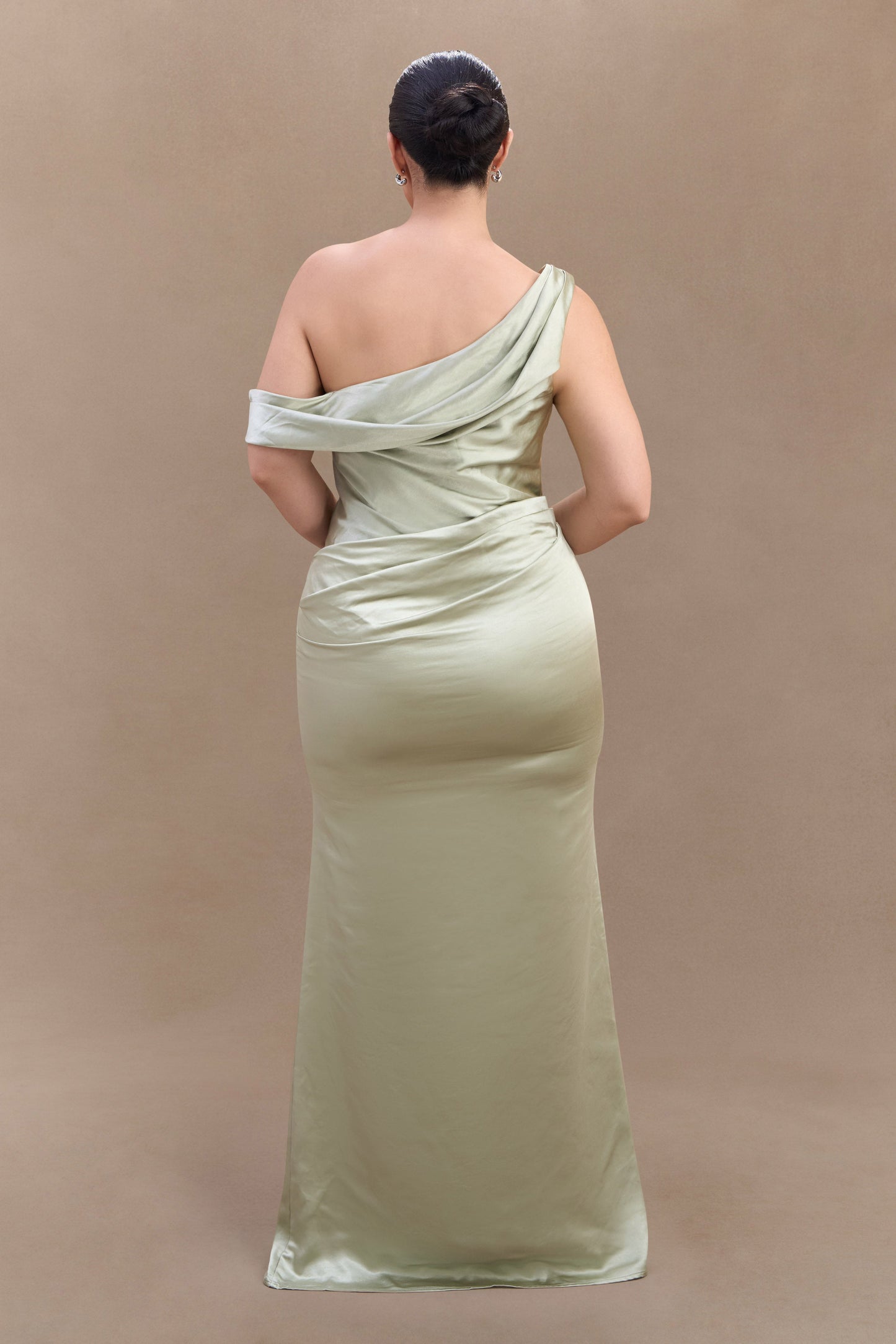 Dalia Off Shoulder Satin Maxi Dress - Sage