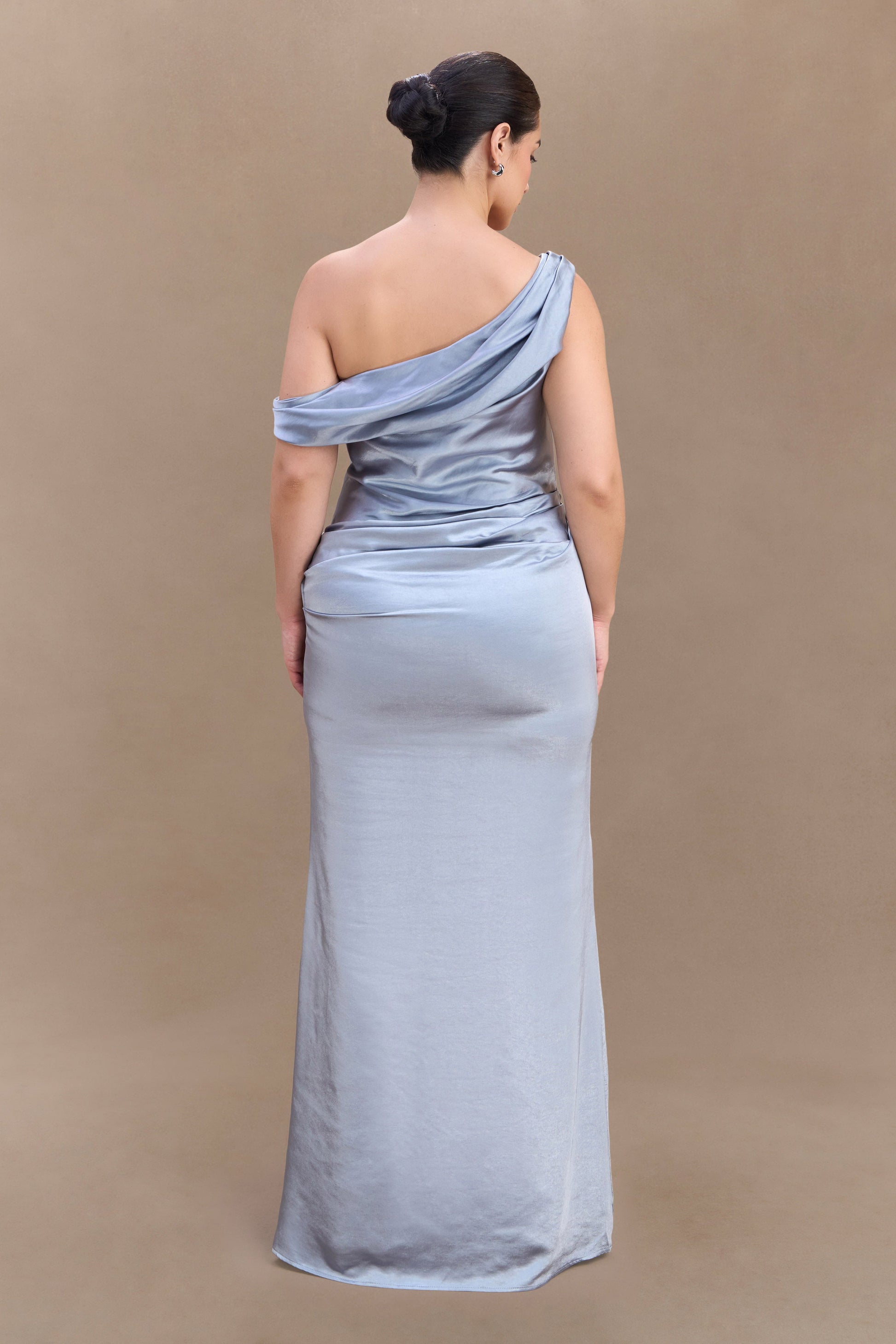 Dalia Off Shoulder Satin Maxi Dress - Frosted Blue - Image 6