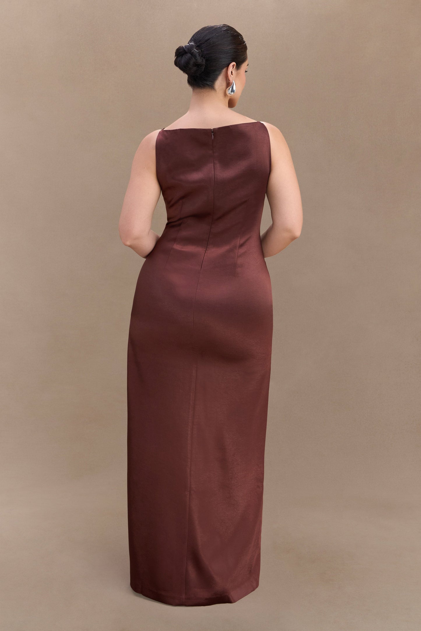 Violet Sleeveless Satin Maxi Dress - Dark Chocolate