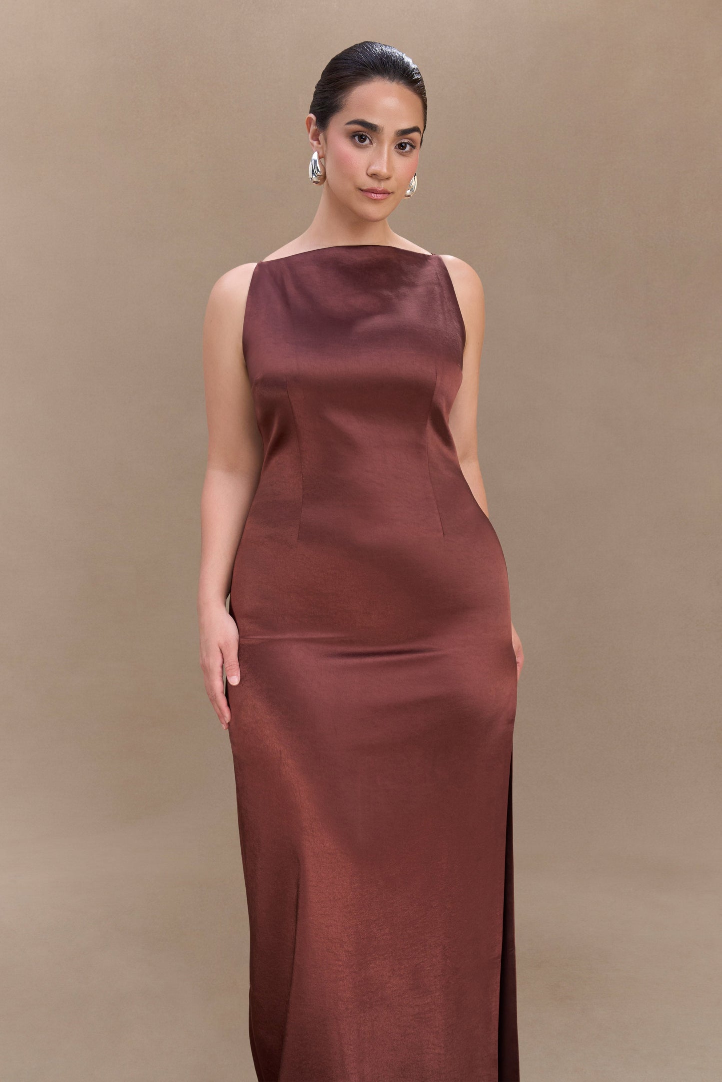 Violet Sleeveless Satin Maxi Dress - Dark Chocolate