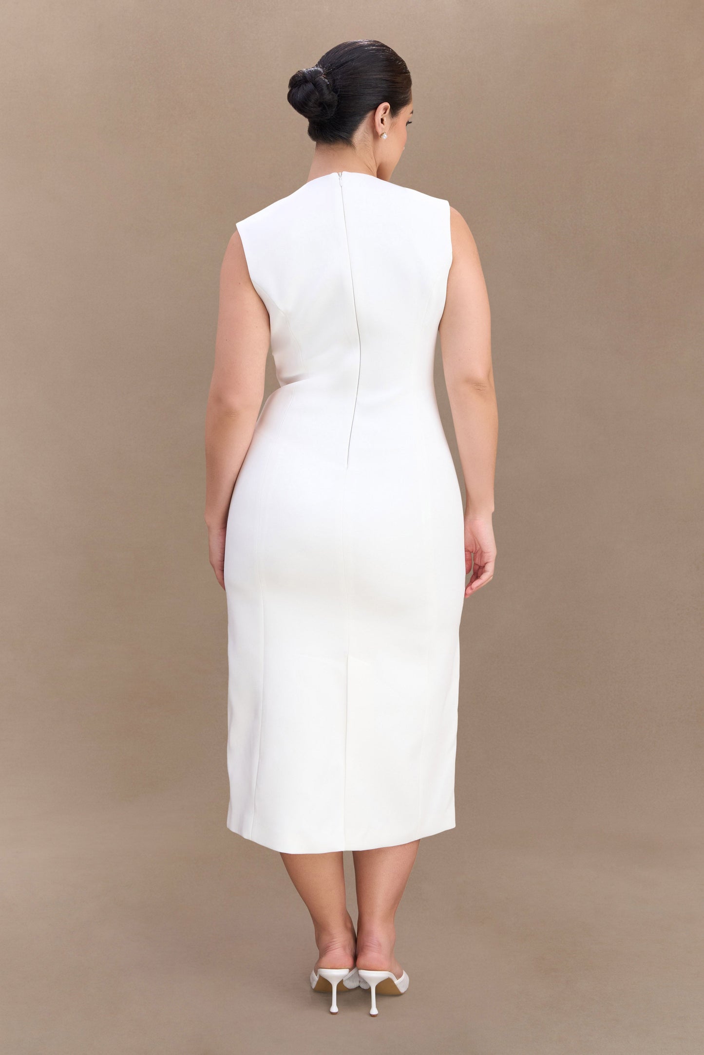 Audrine Suiting Sleeveless Midi Dress - Ivory