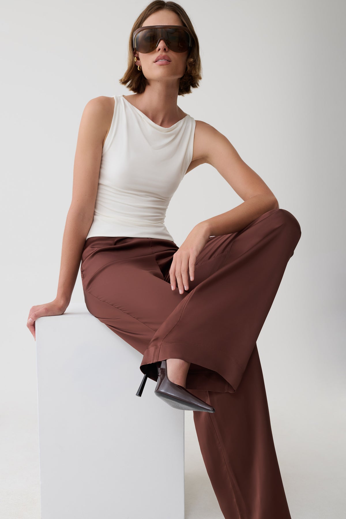Sydney Straight Leg Satin Pants - Dark Chocolate