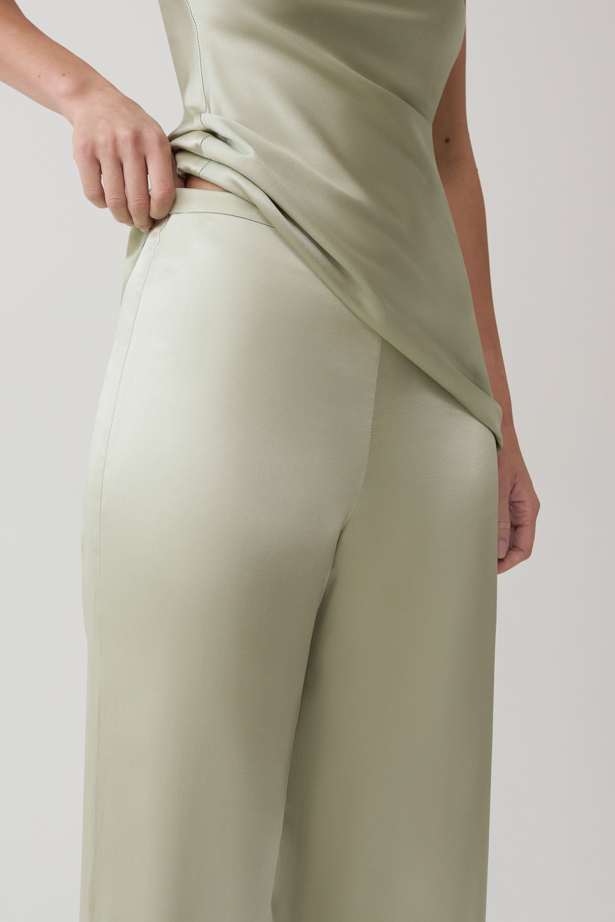 Kayla Silk Blend Straight Leg Pants - Sage