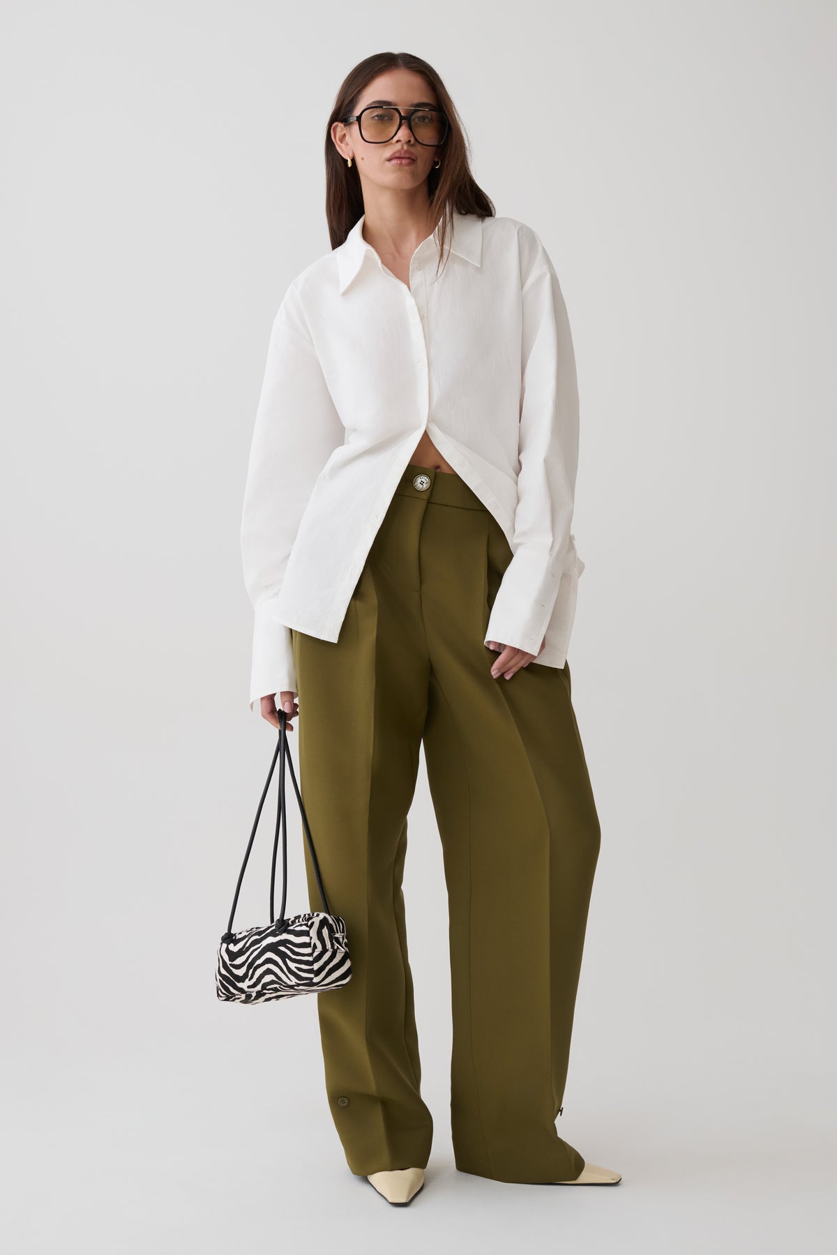 Hazel Pleated Suiting Pants - Olive